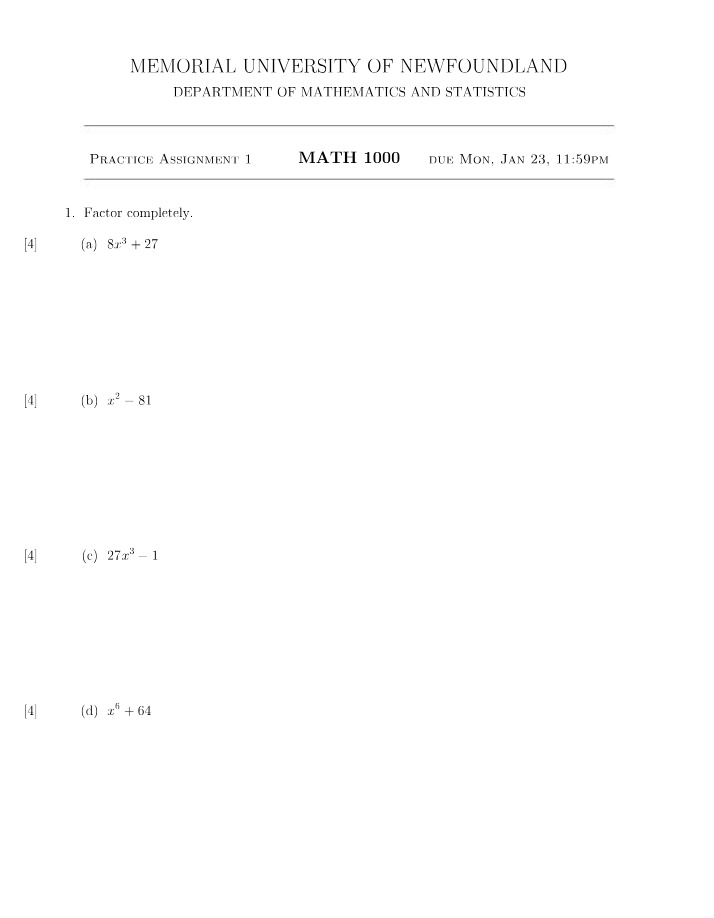 Assignment 1 for MATH 1000