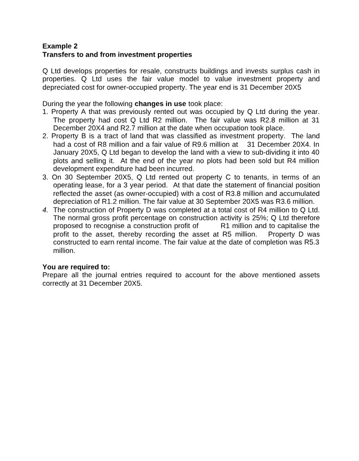 Accounting for Transfers to and from Investment Properties