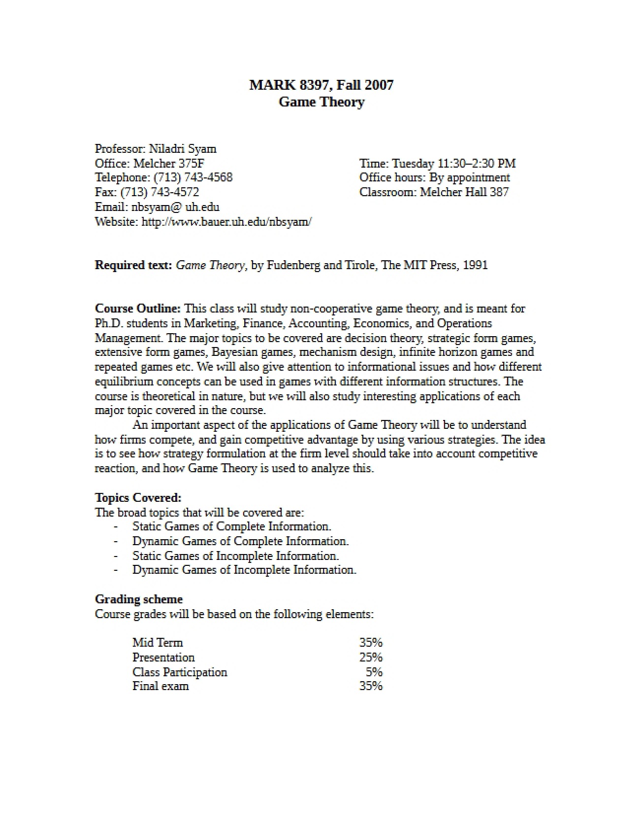 Syllabus for MARK 8397