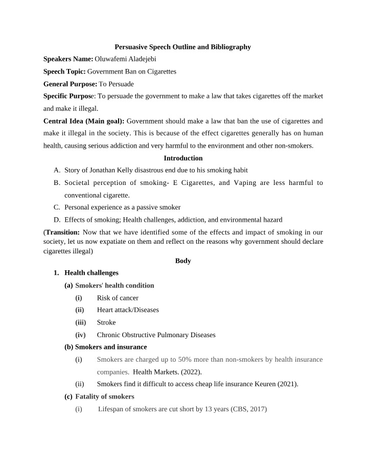 Persuasive Speech Outline and Bibliography - Oluwafemi Aladejebi