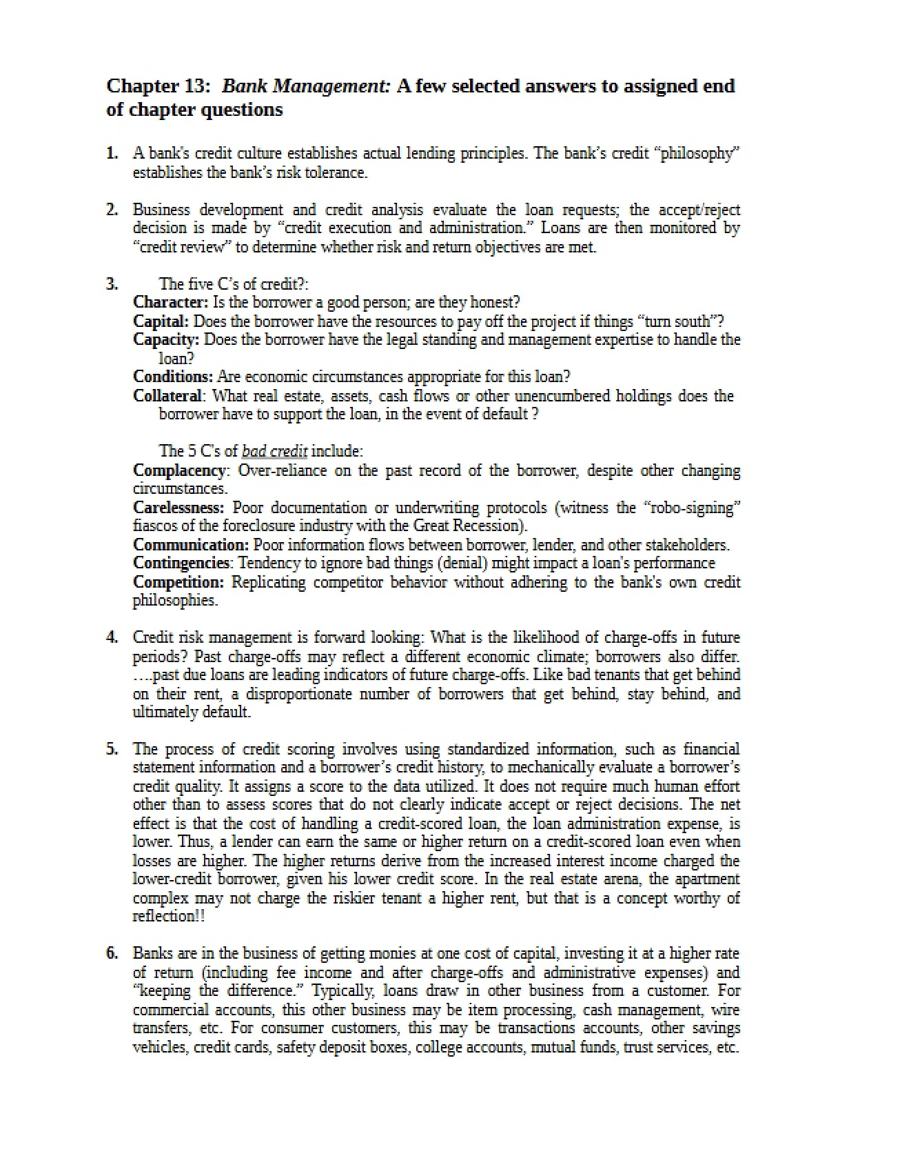 Management of Banking Institutions