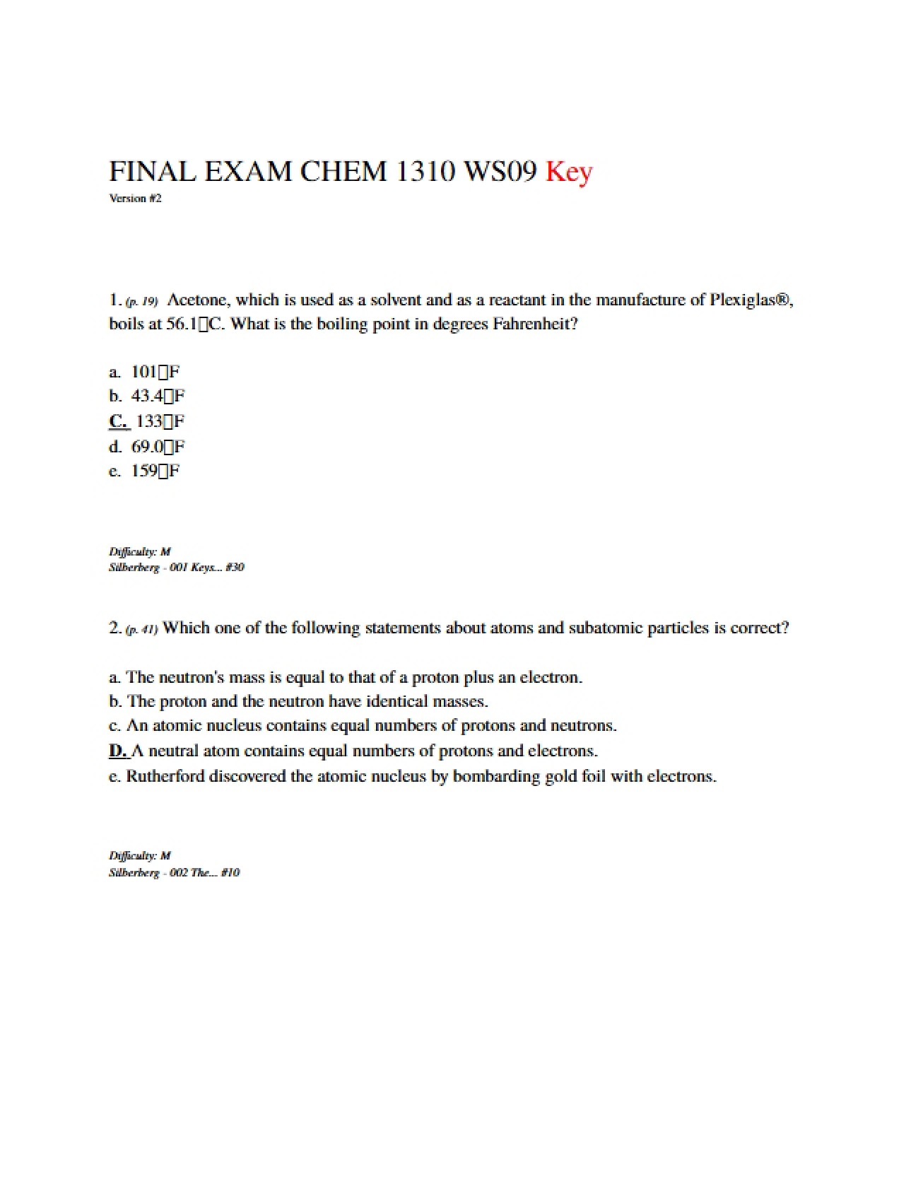 Chem 1310 Final Exam