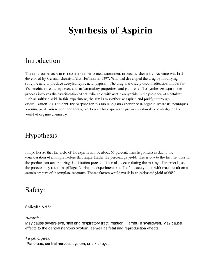 Aspirin Synthesis