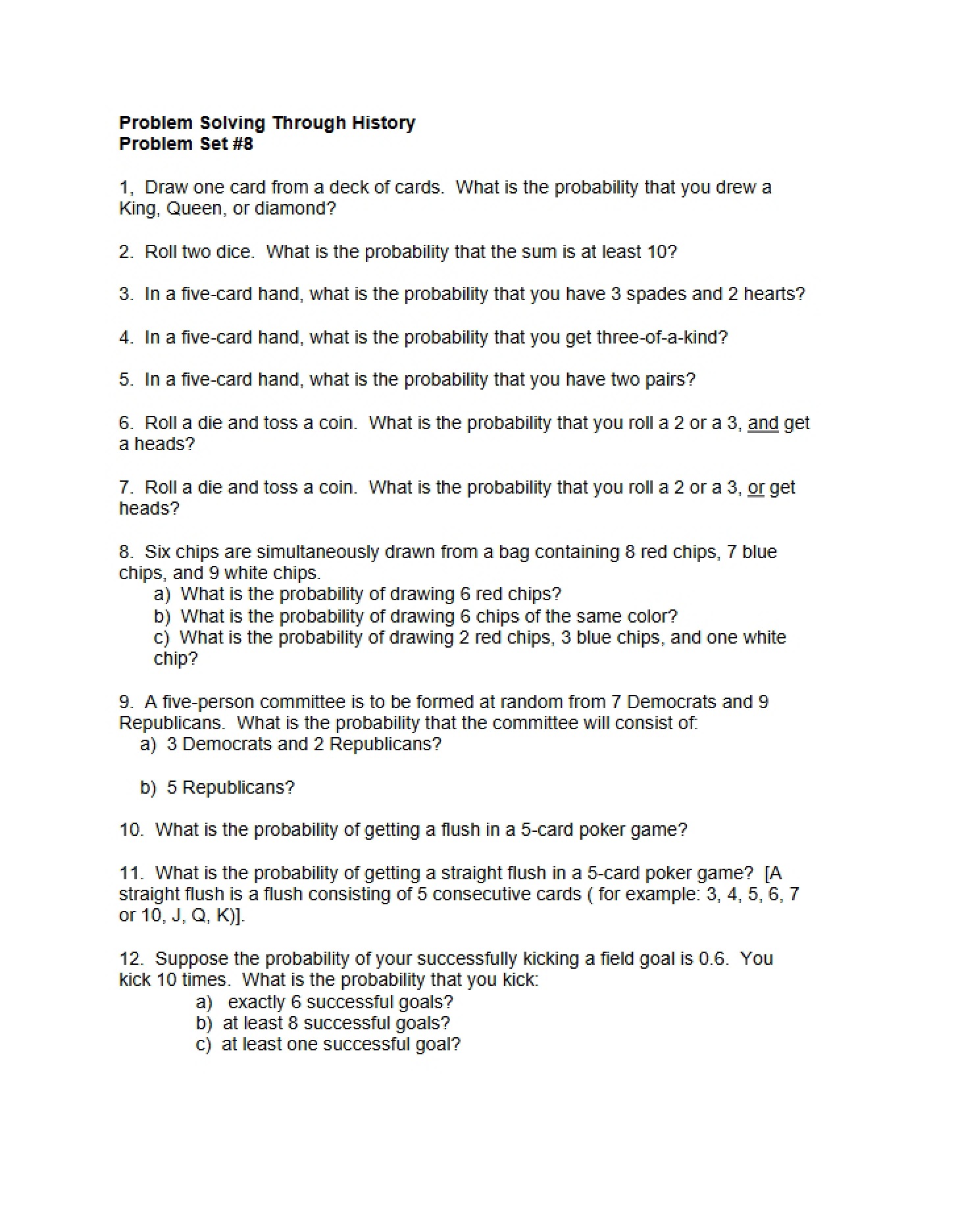 Eighth Problem Set