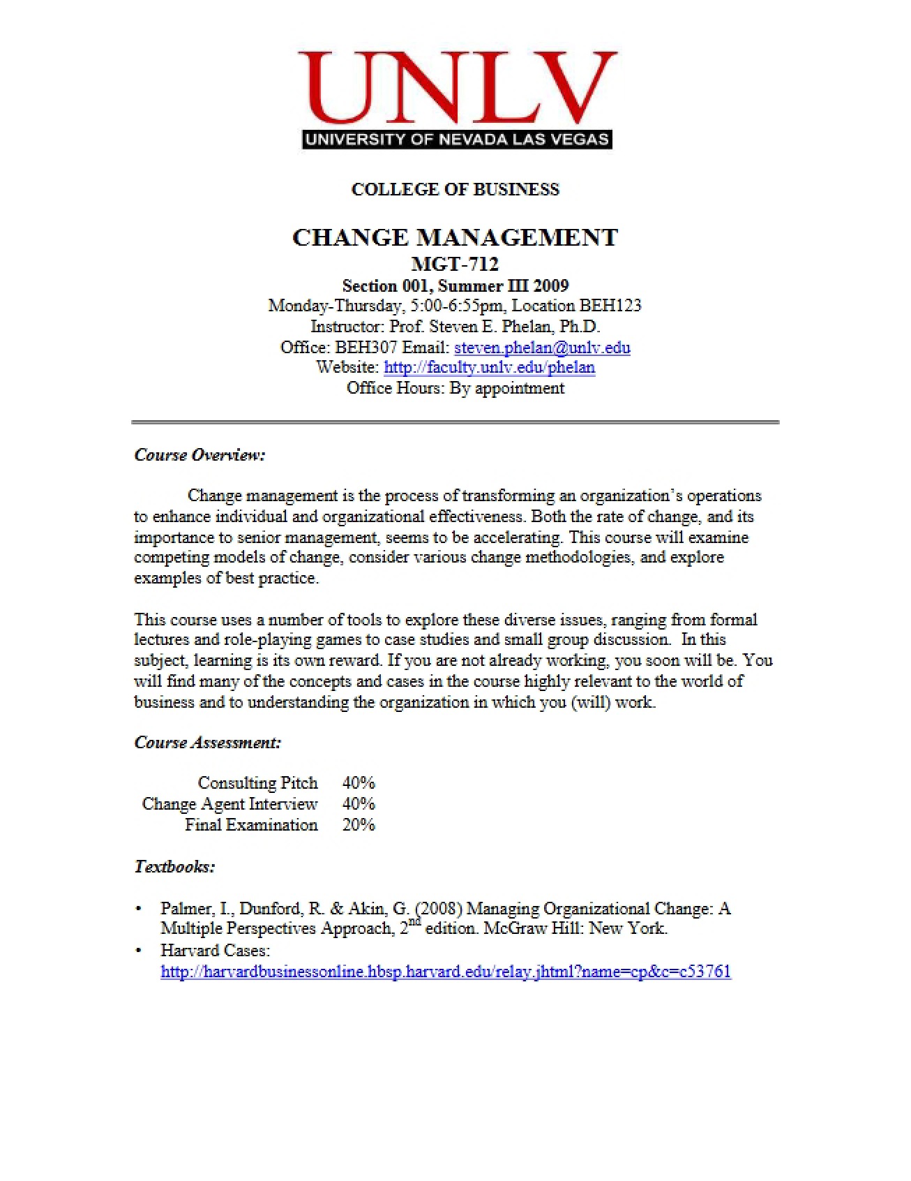 Course Outline Managing Change