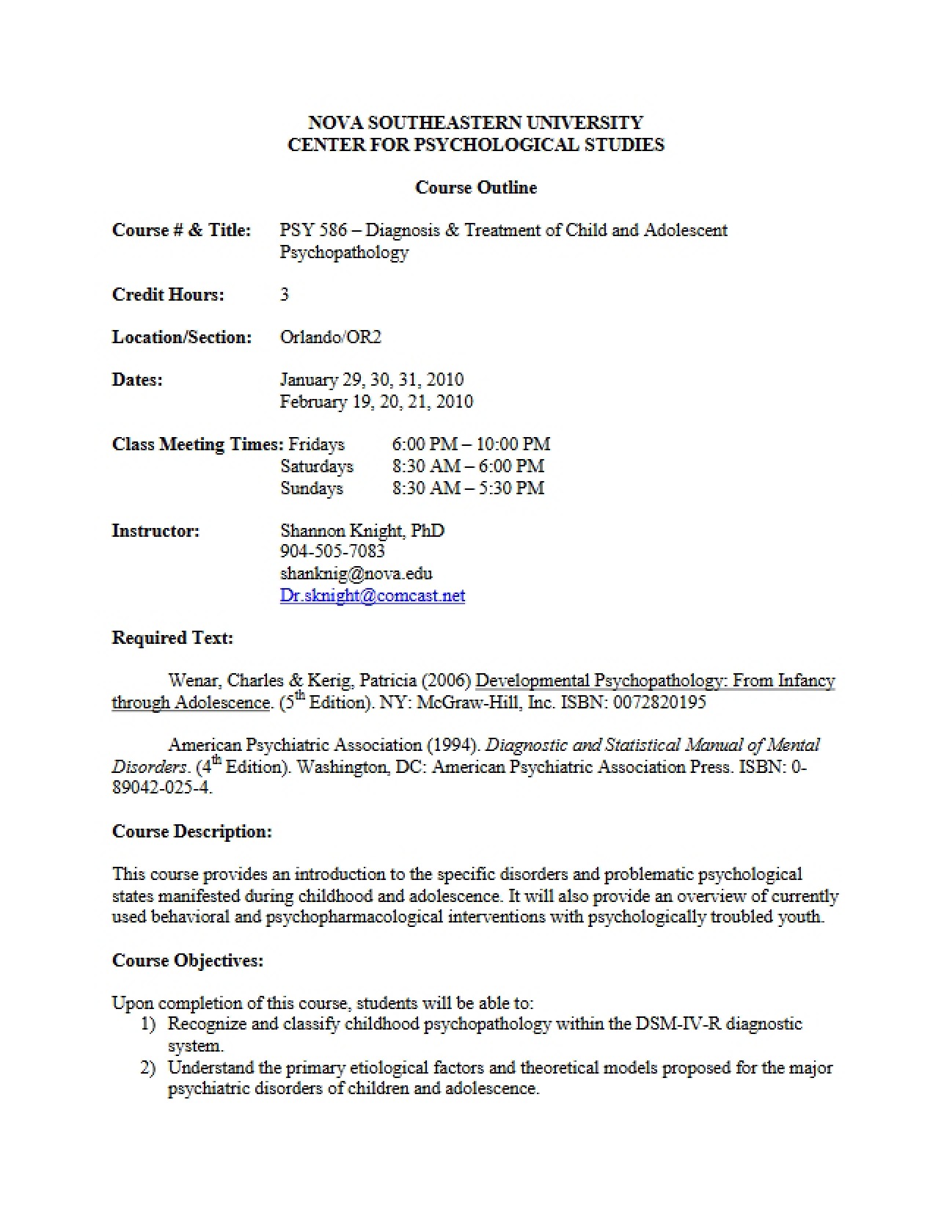 Treatment of Child/Adolescent Syllabus