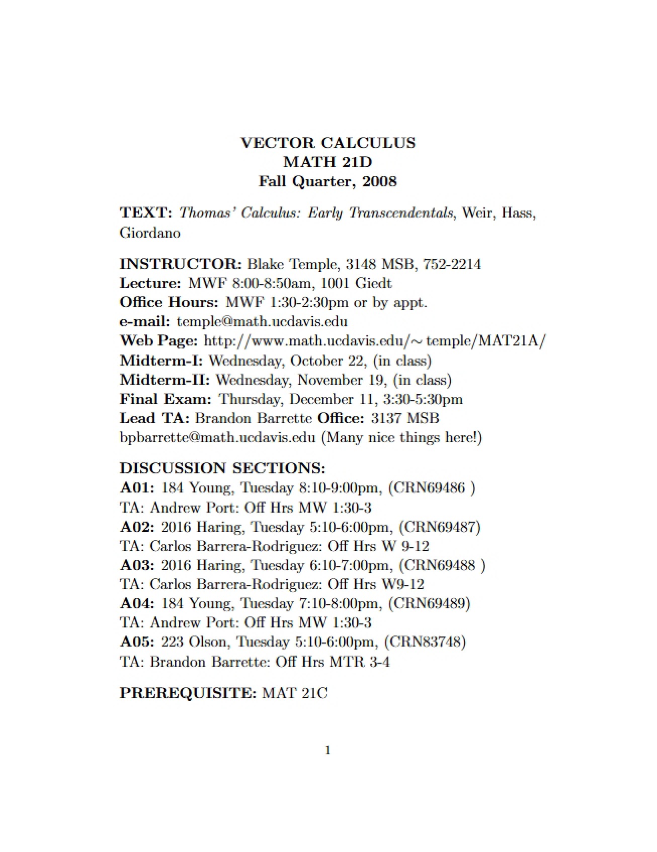Syllabus for MAT 021D