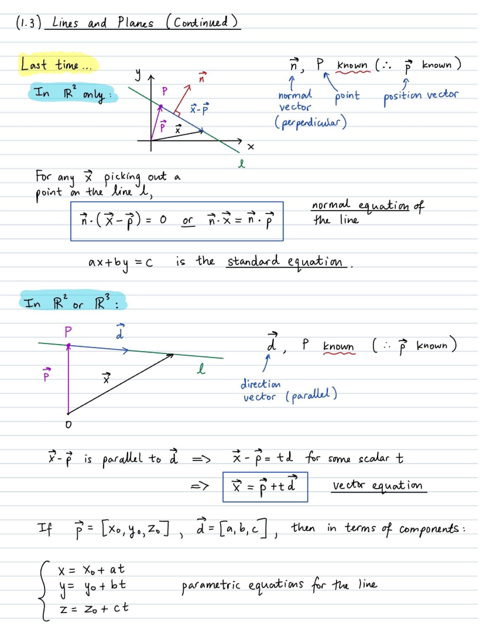 Planes and Lines (Continued)