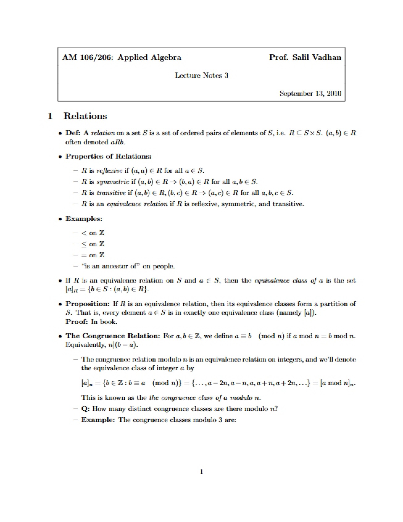 Third Lecture Notes for Applied Algebra