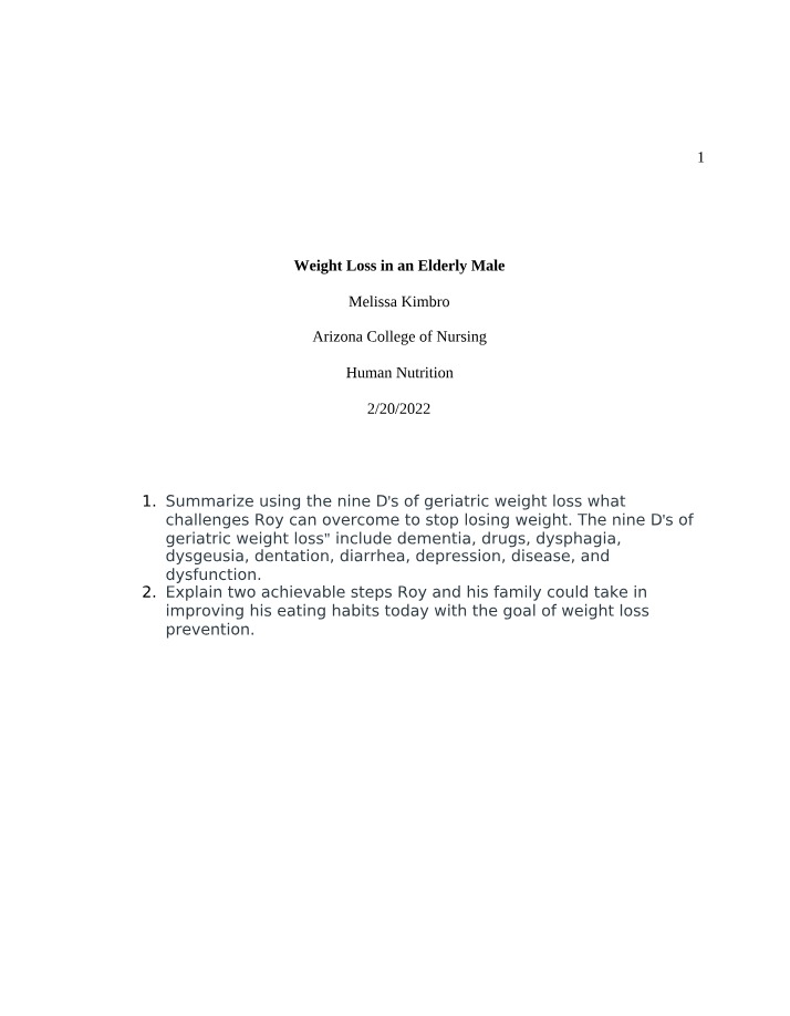 Weight Loss for an Elderly Male