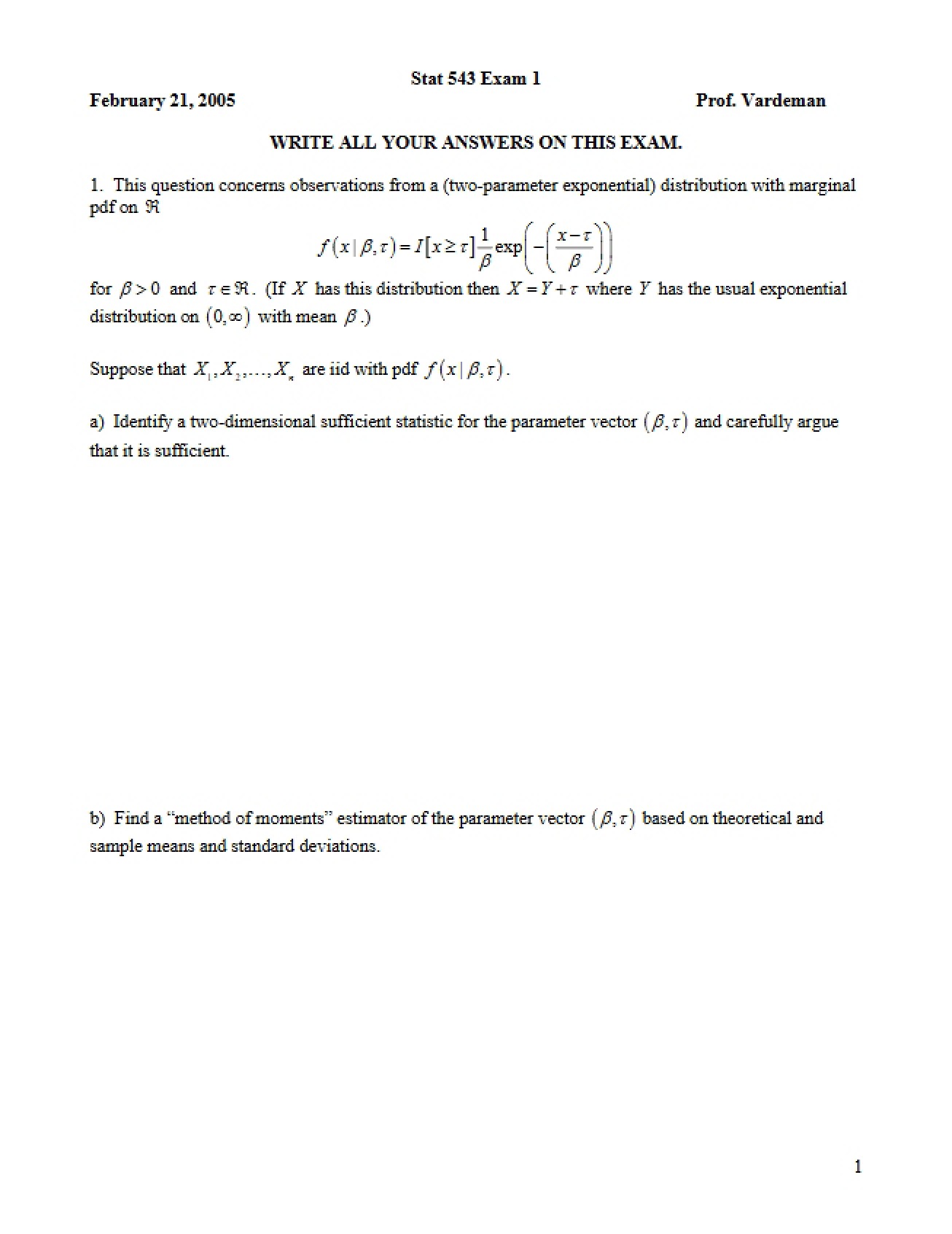 First Examination in the Theory of Probability and Statistics II