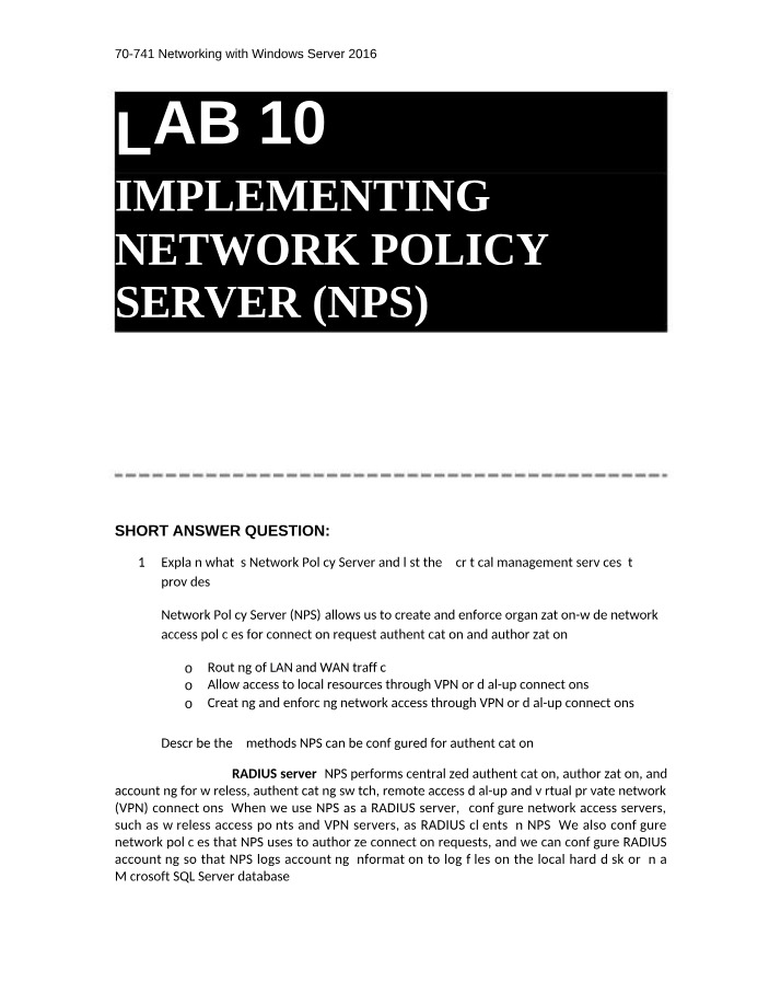 Network Policy Server (NPS) Implementation for Windows Server 2016