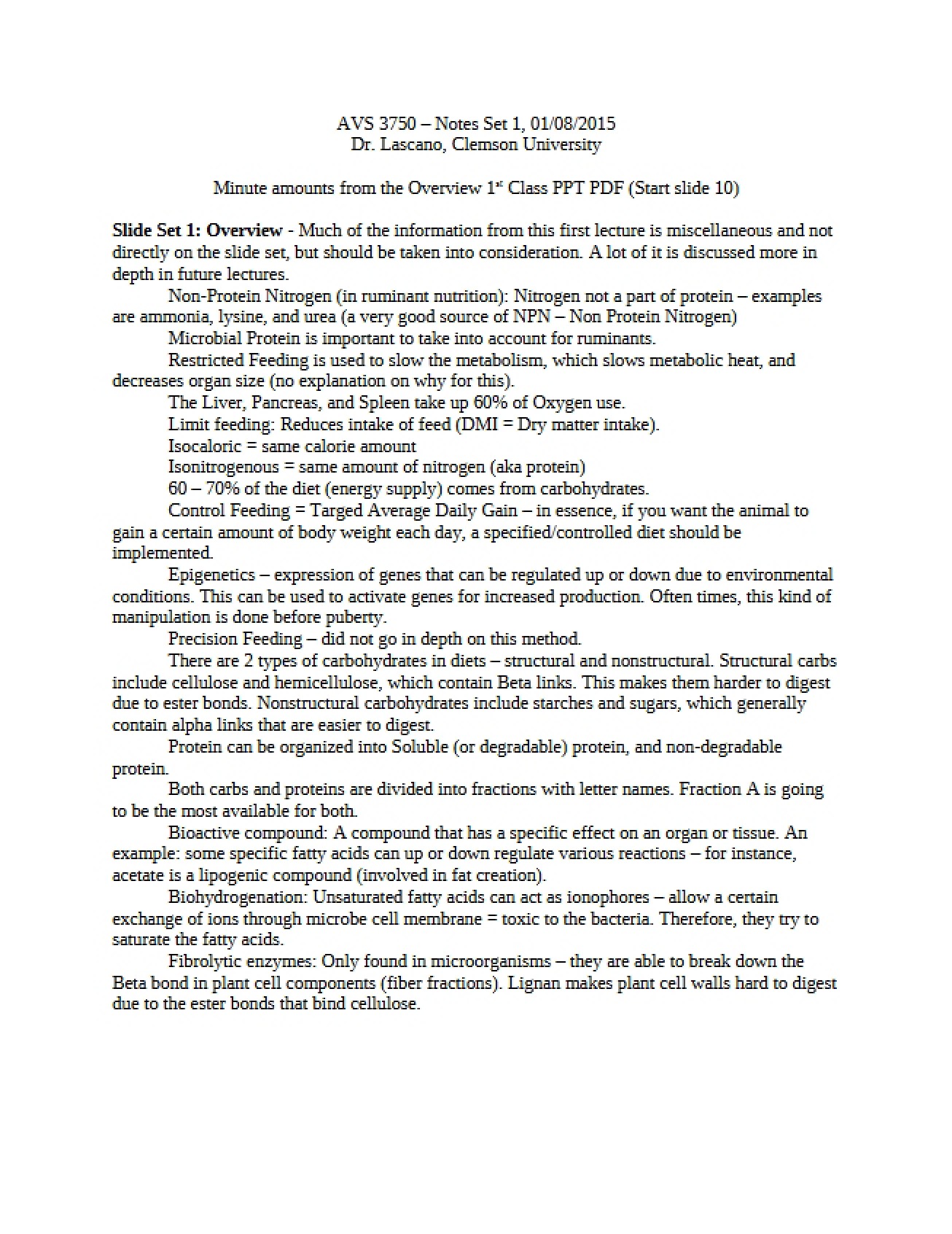 Nutrition Notes Set One