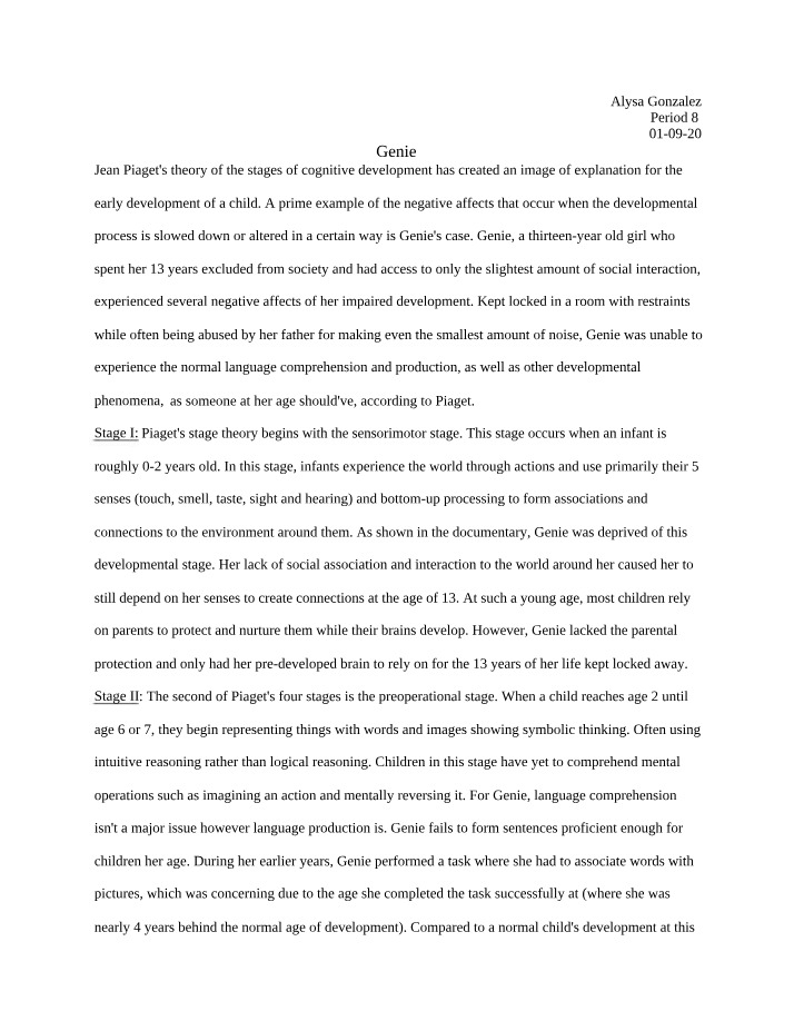 Genie - Altered Cognitive Development and Language Impact