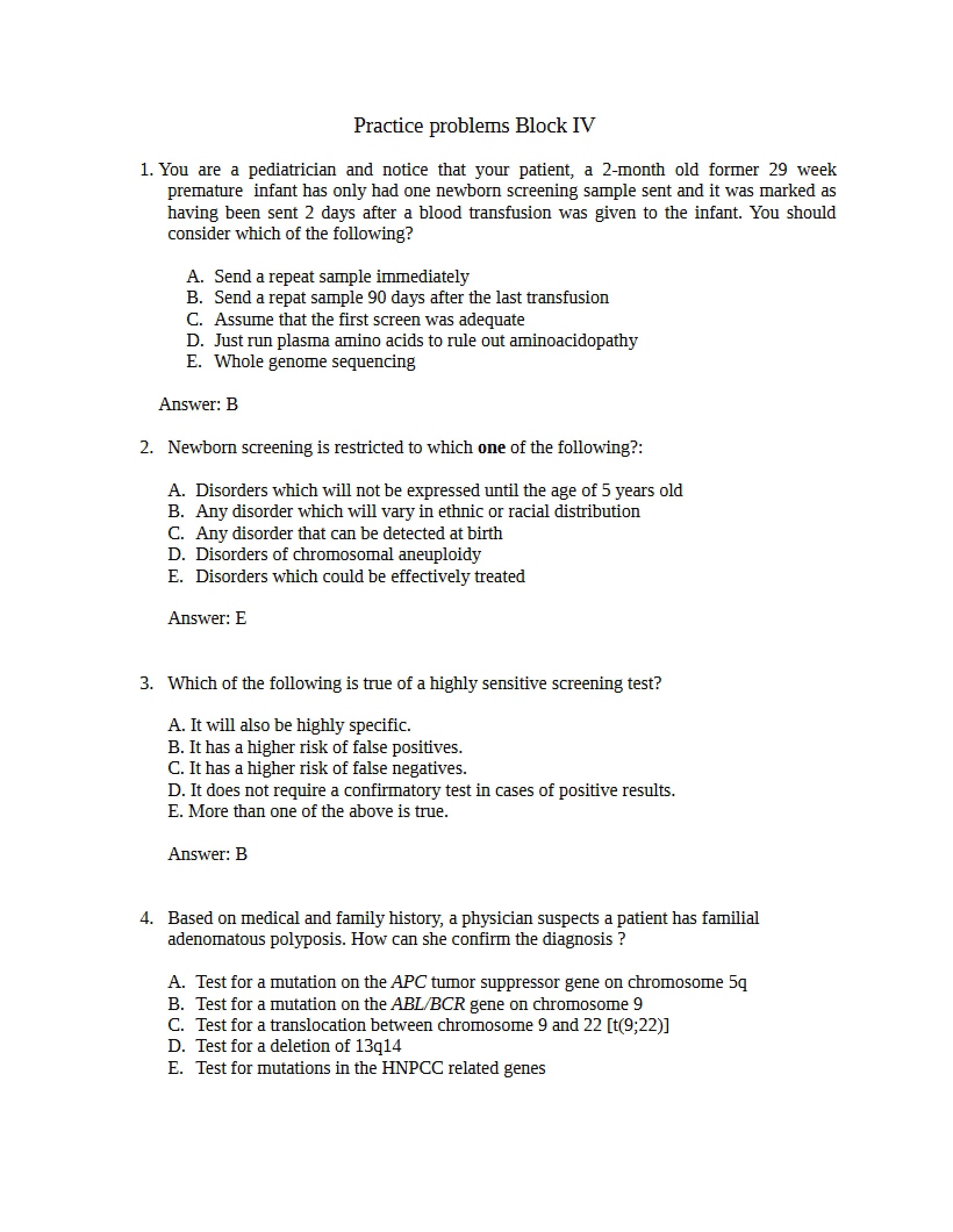 Block IV Practice Problems and Solutions
