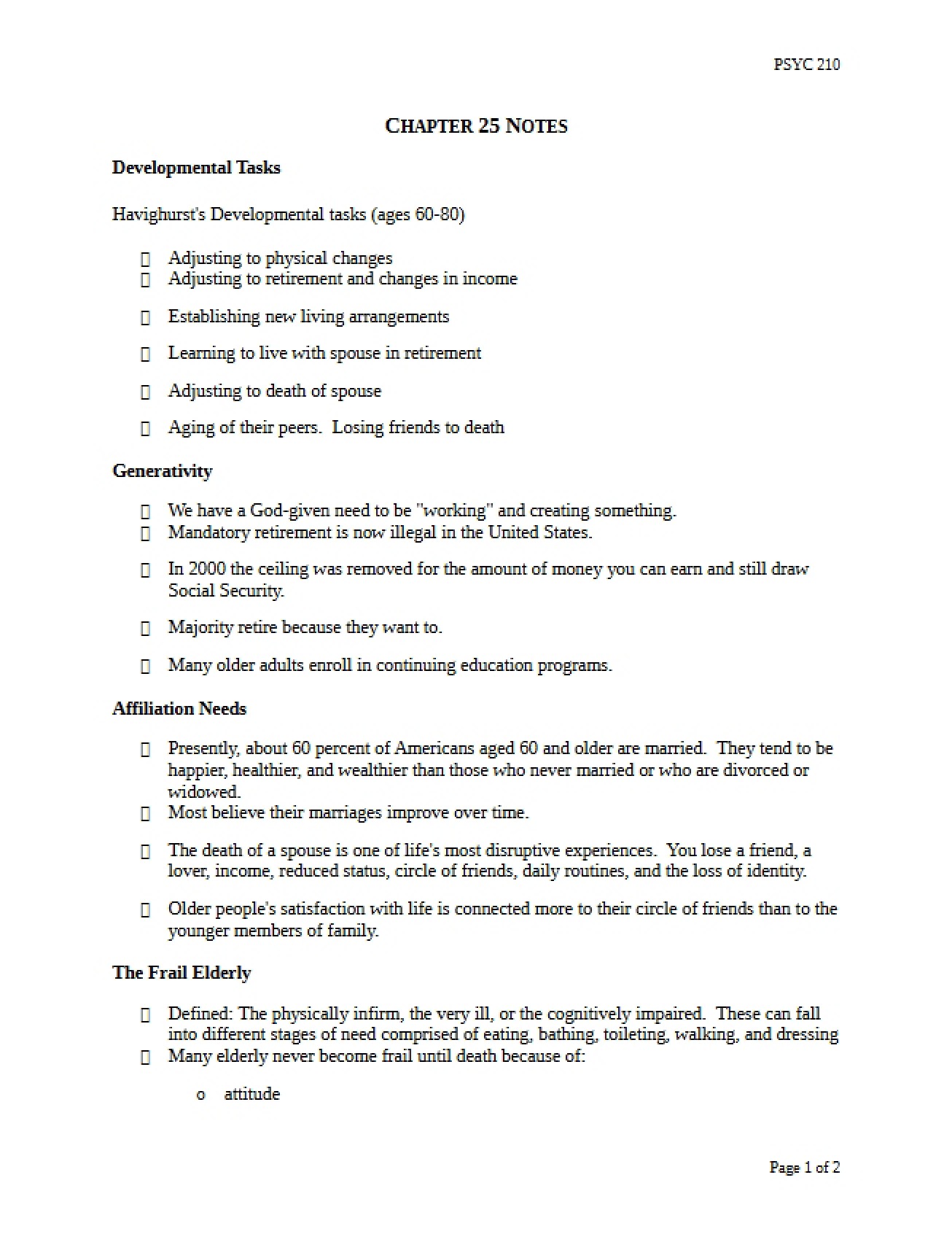 Chapter Twenty-Five Notes for Developmental Psychology