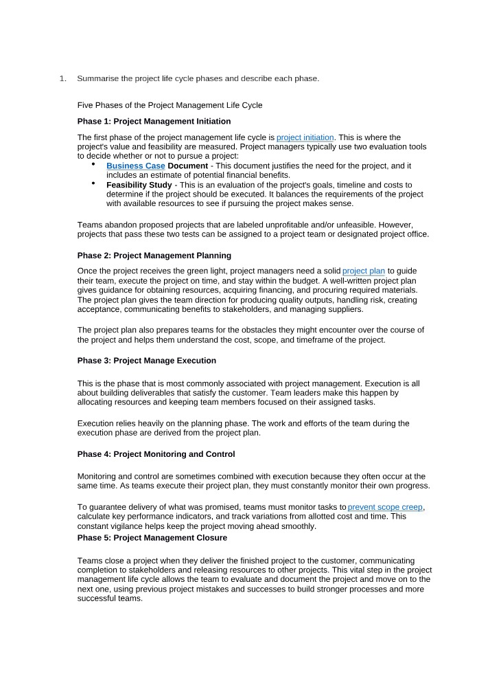 Five Phases of the Project Management Life Cycle