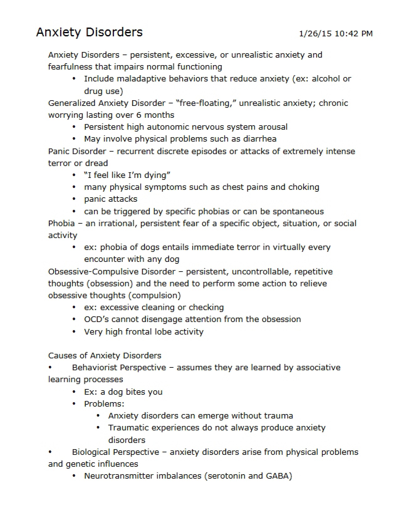 Disorders Involving Anxiety