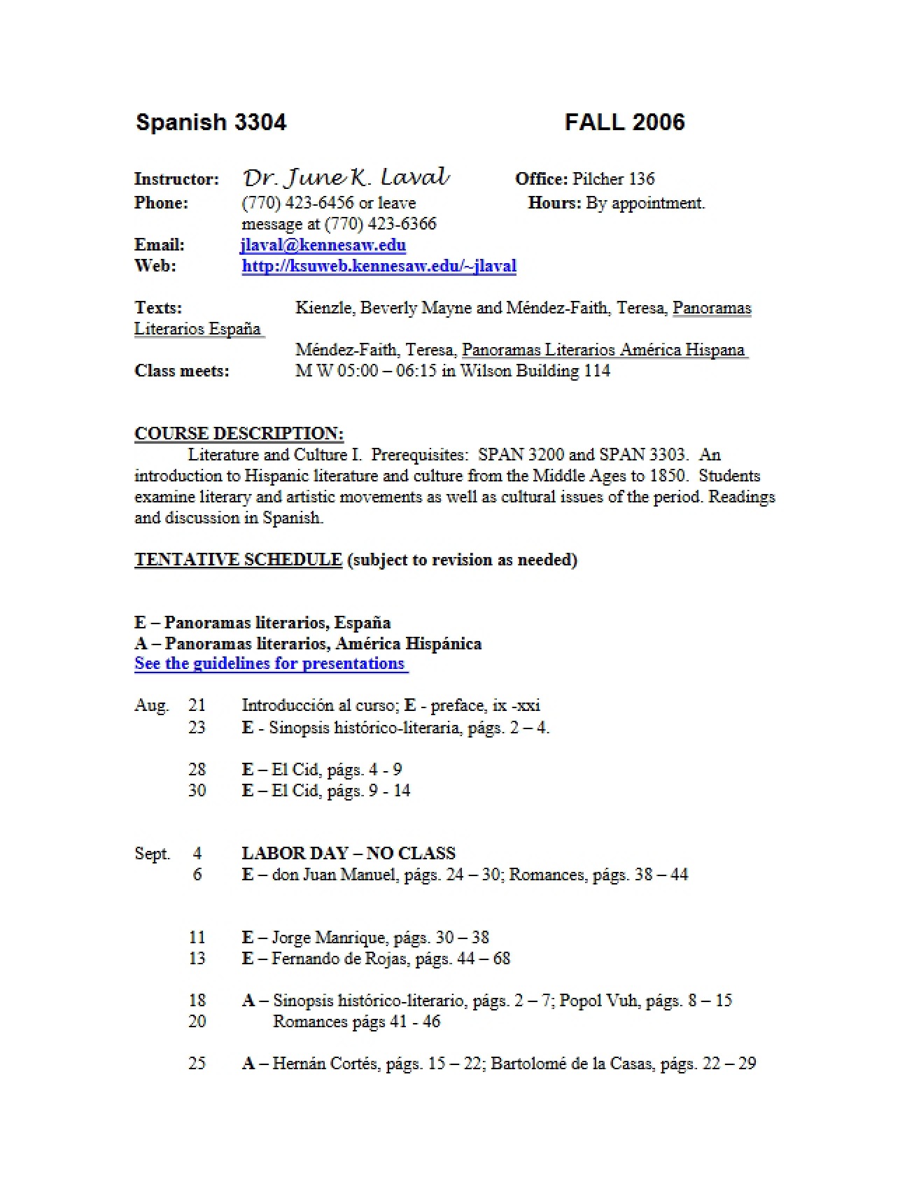 Course Information for Literature And Culture I