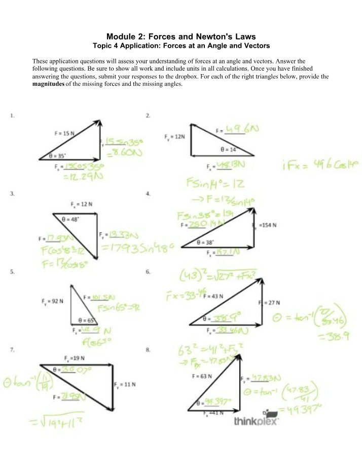 Forces at an Angle and Vectors - Application Questions