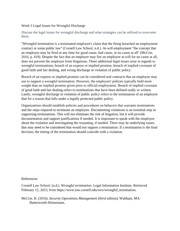 Notes on Wrongful Discharge