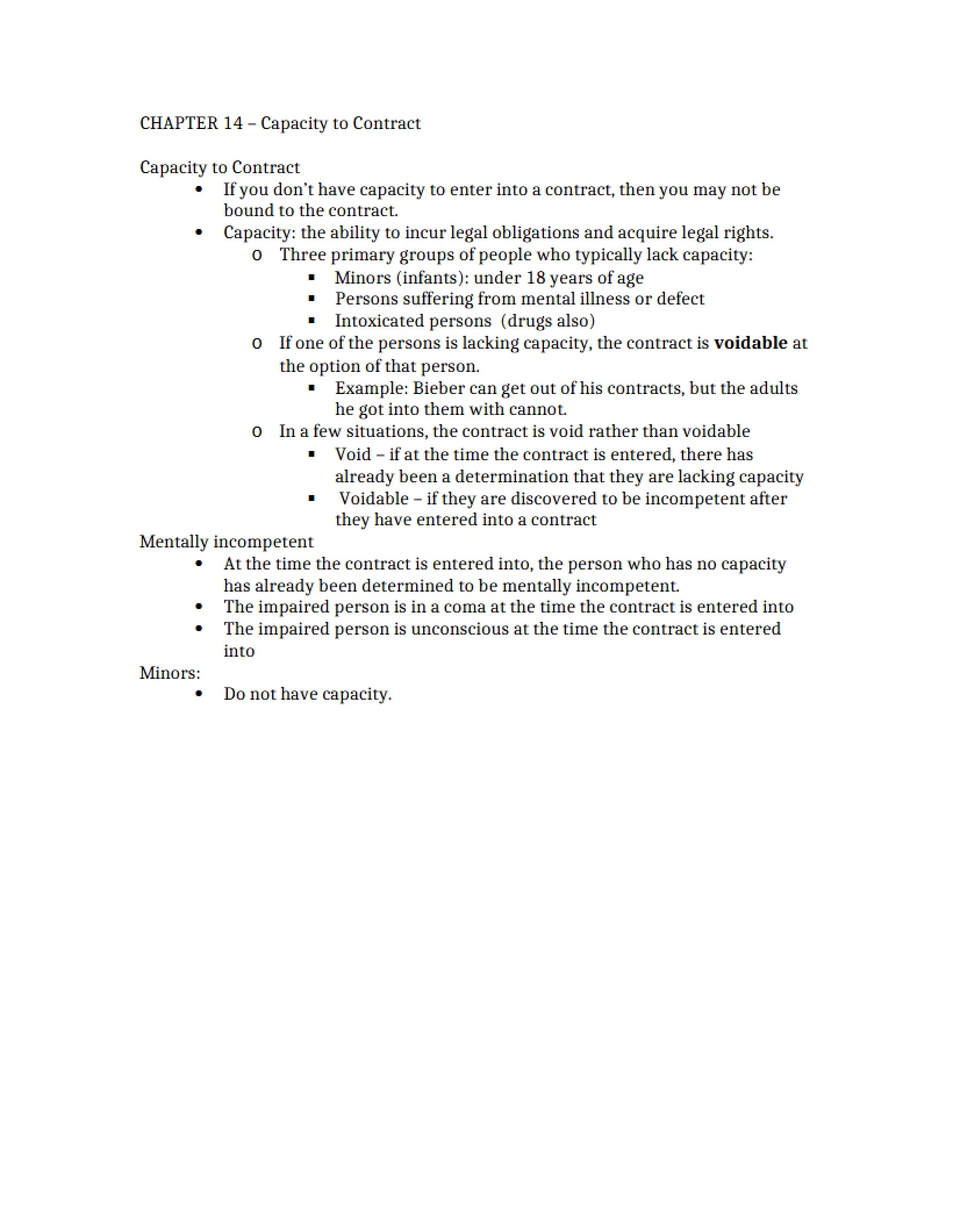 Chapter 14 Capacity to Contract