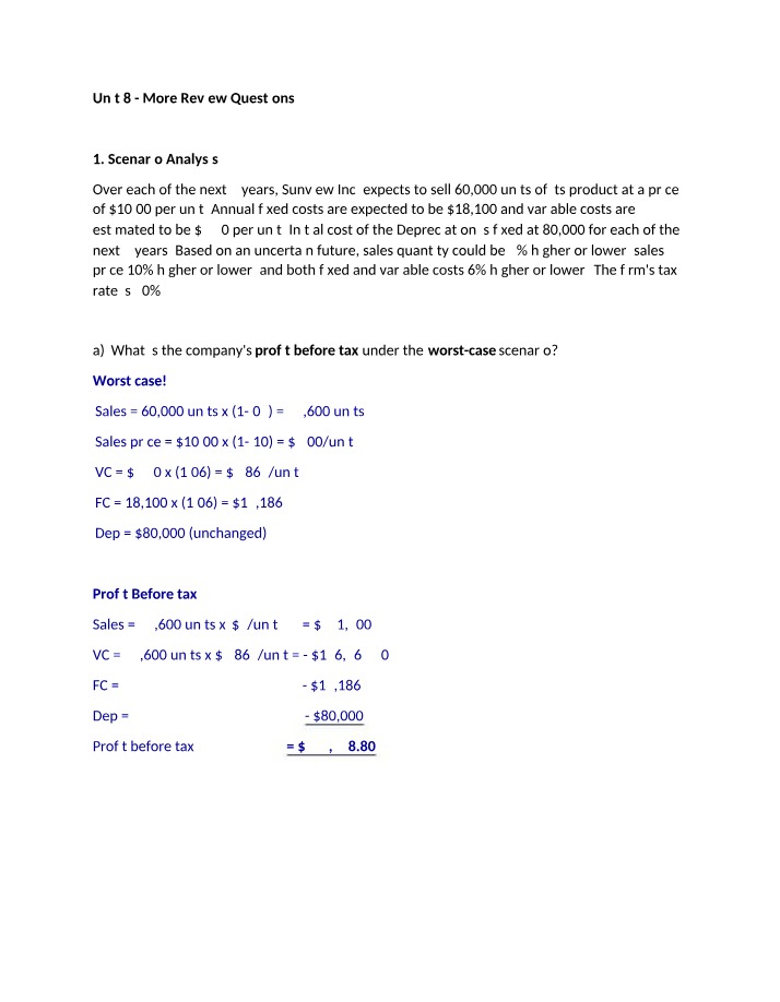 Profit Before Tax and Best-Case Cash Flow Analysis