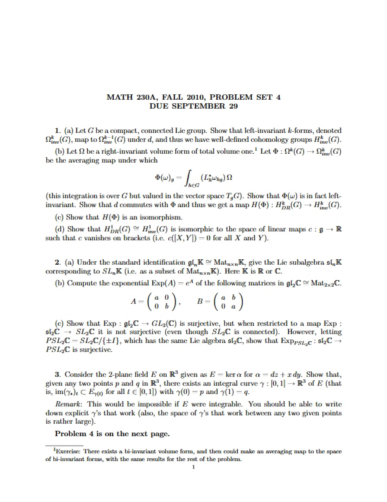 Differential Geometry Problem Set 4