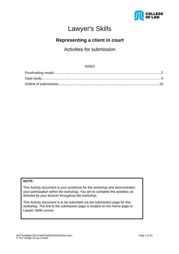 Workbook for Advocacy Submission