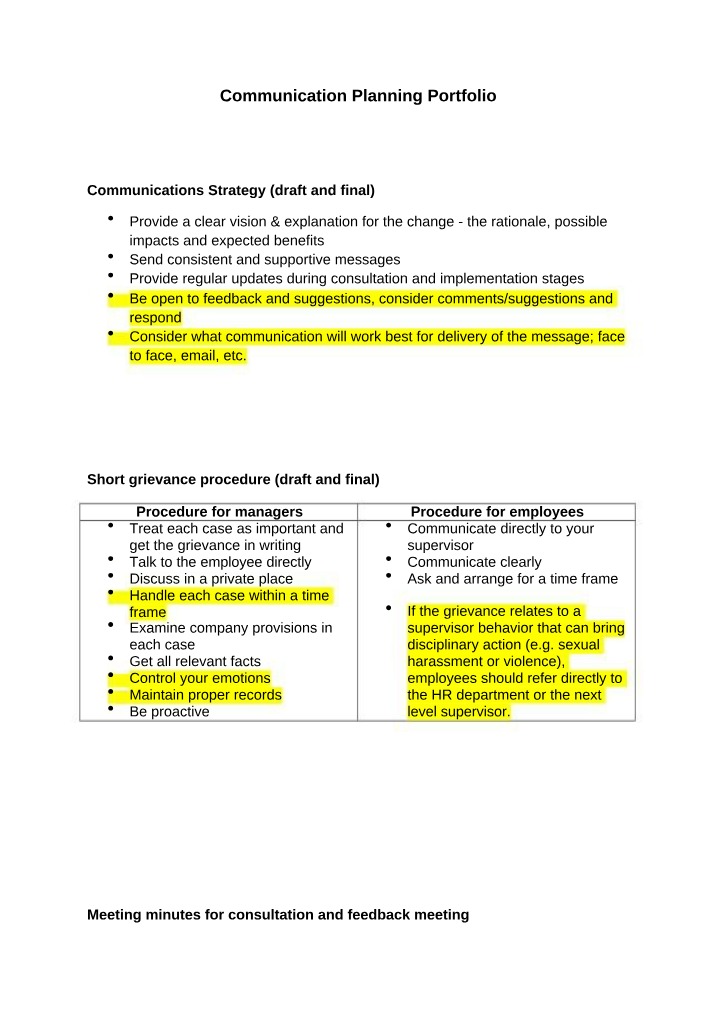 Portfolio for Communication Planning