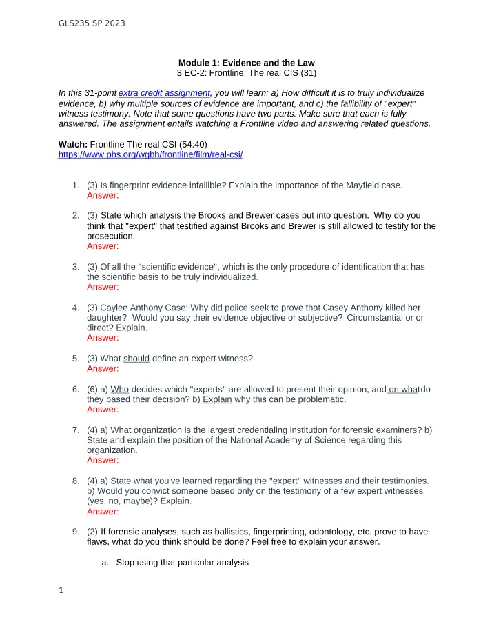 GLS235 Module 1 - Evidence and the Law Assignment