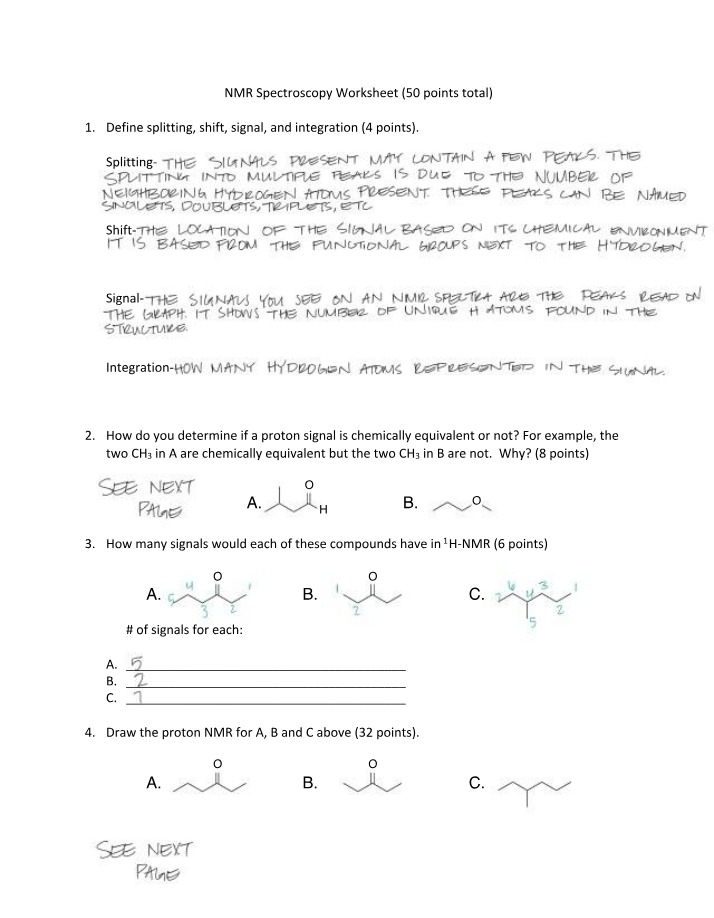 Worksheet - NMR Spectroscopy