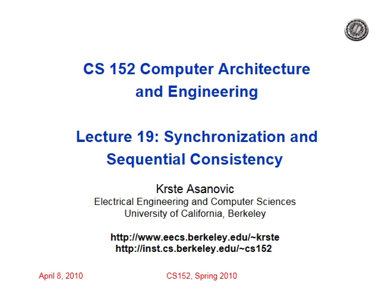 Sequential Consistency and Synchronization