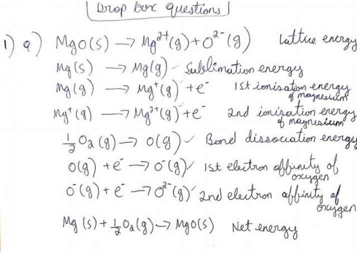 Chemistry I - Drop Box Questions