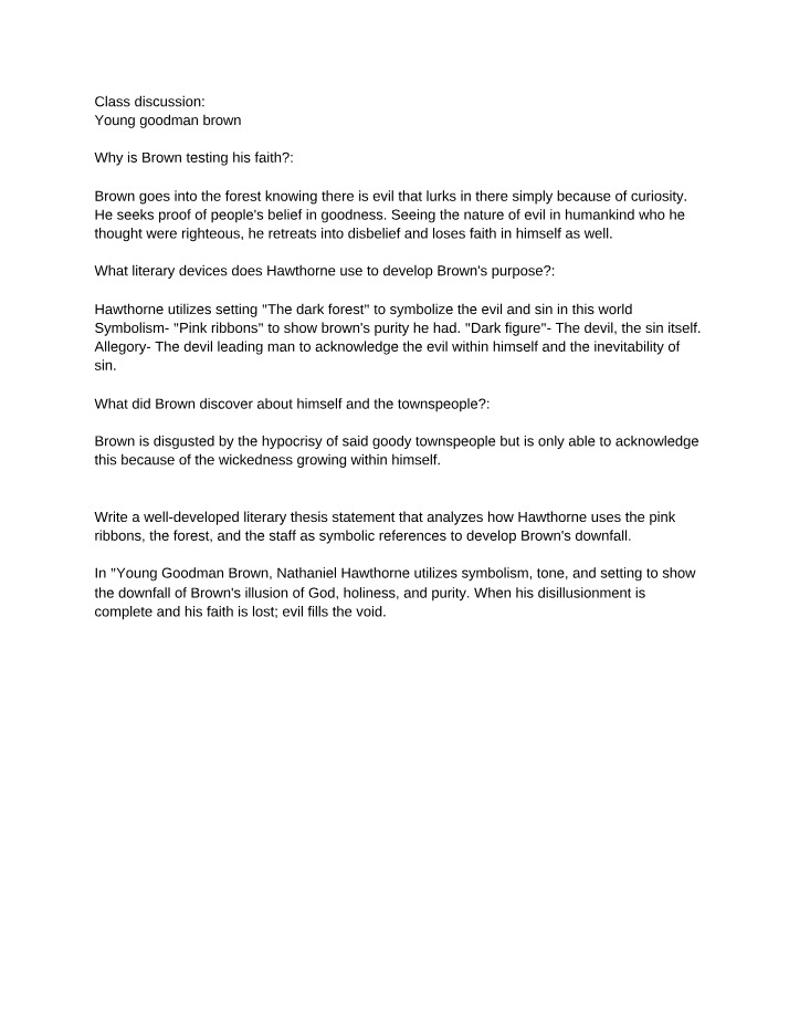Analysis of Faith, Symbolism, and Setting in 'Young Goodman Brown'