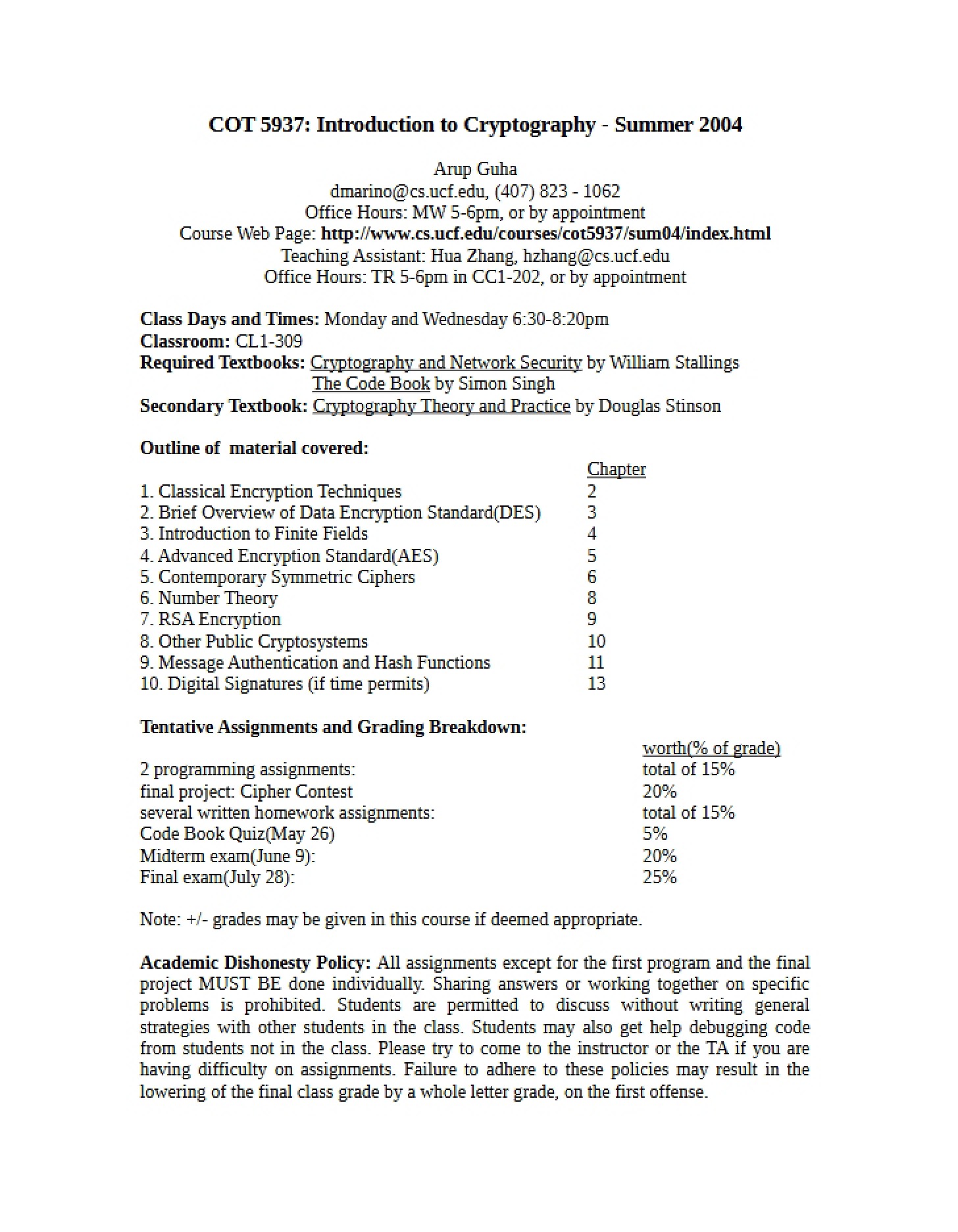 Syllabus for COT 5937