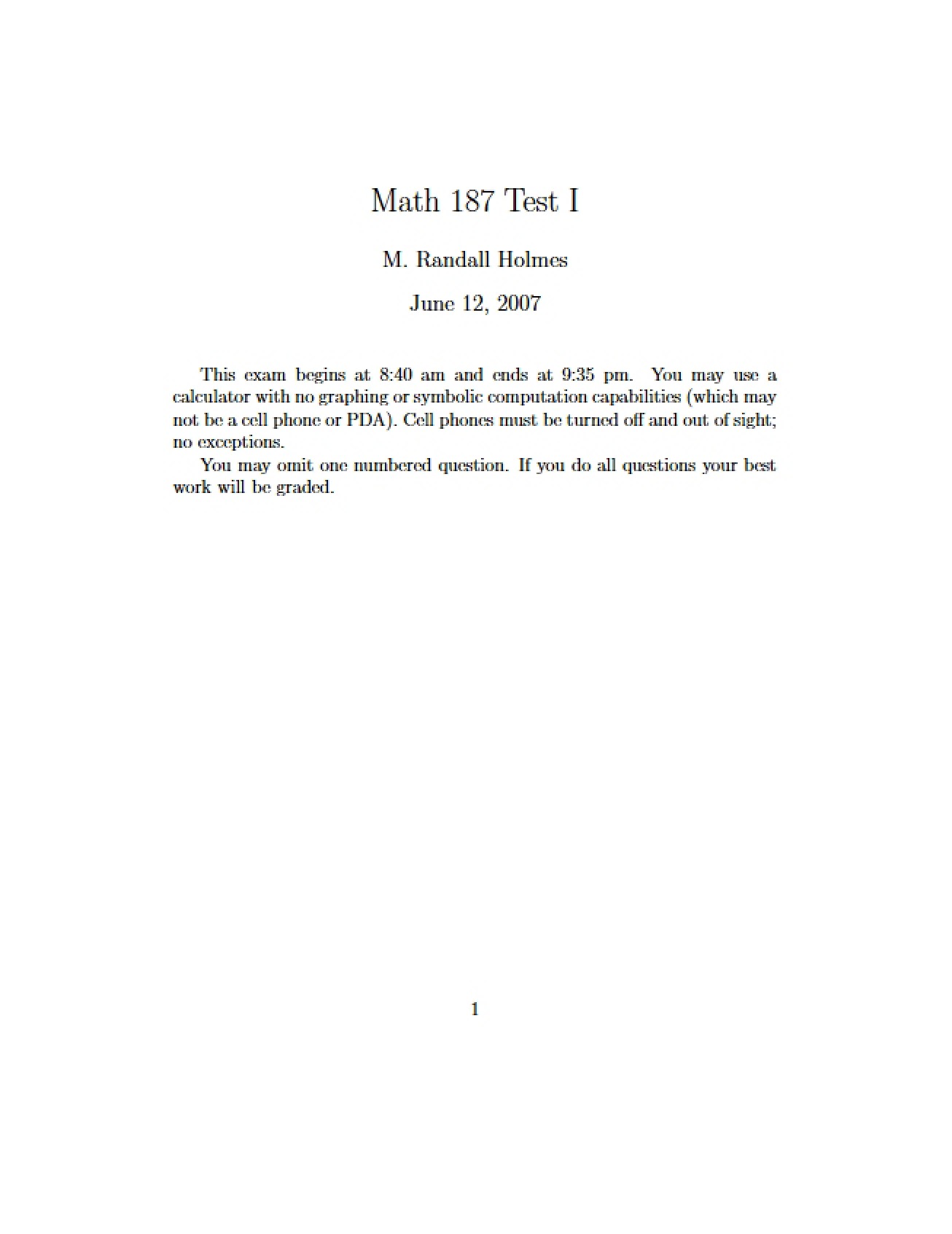 First Test for Discrete and Foundational Mathematics