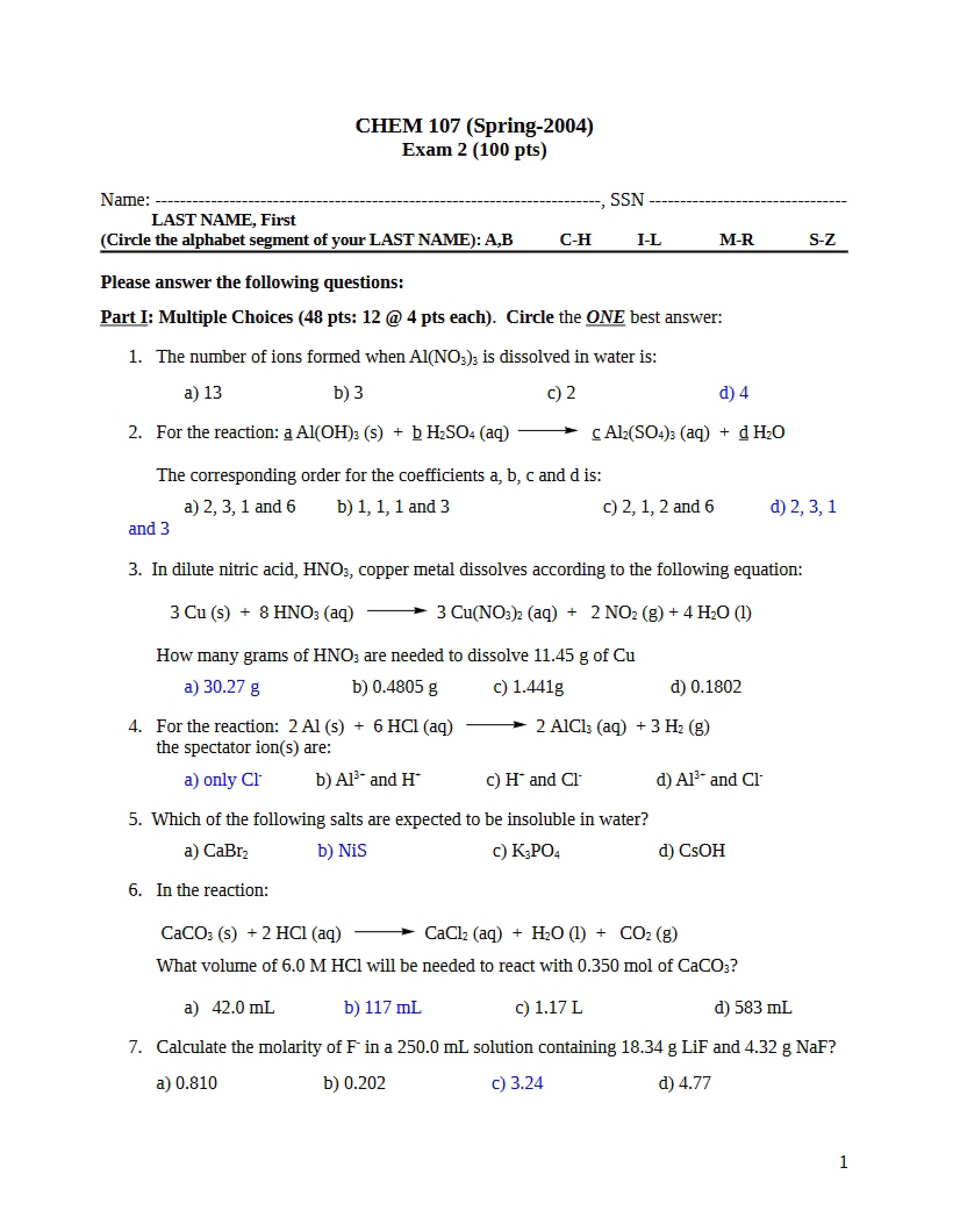 Second Chemistry Exam