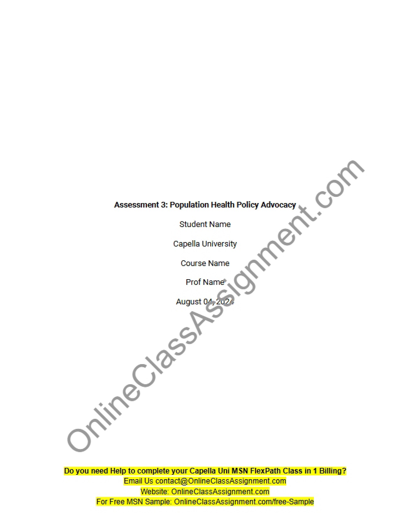 Policy Advocacy for Population Health Assessment 3