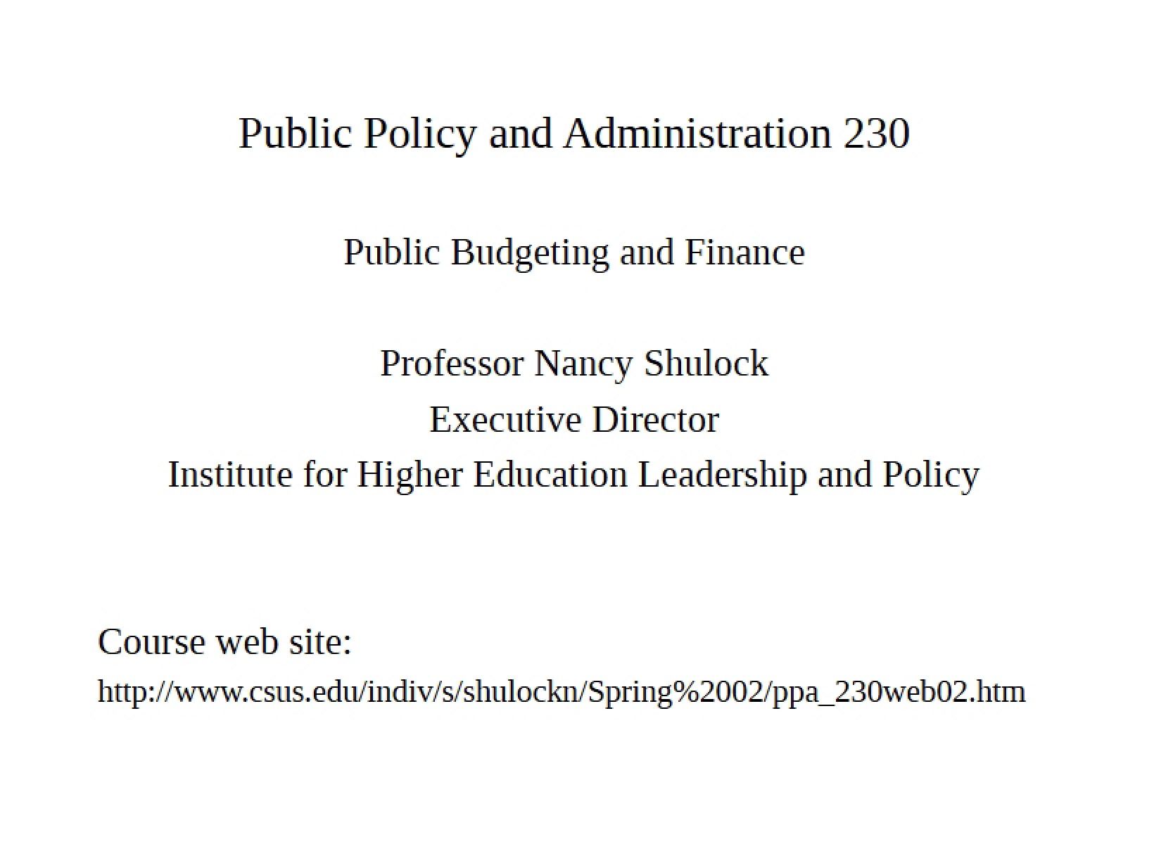 Finance and Public Budgeting