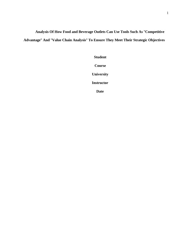 Food and Beverage Outlets - Competitive Advantage and Value Chain Analysis