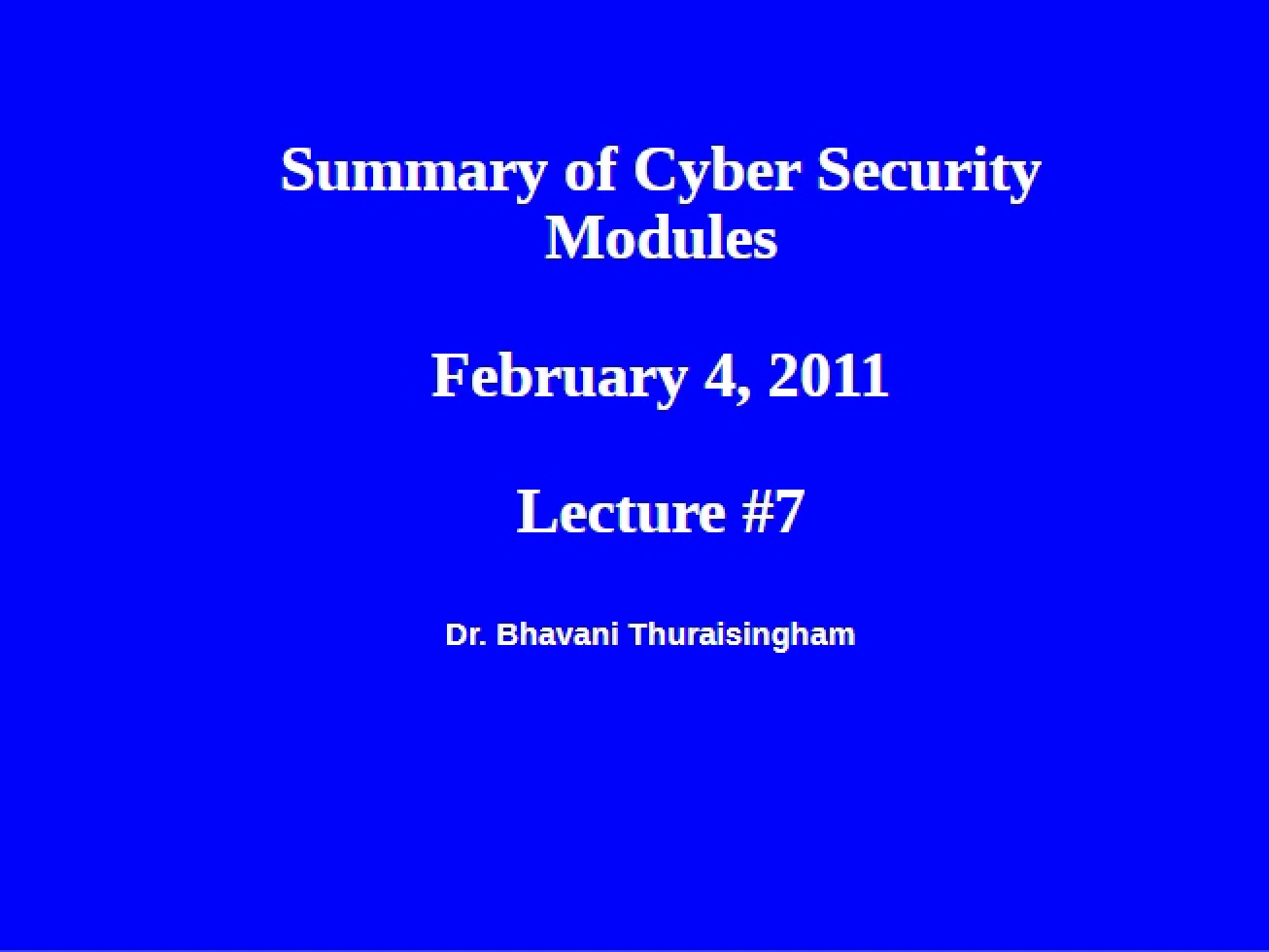 Cyber Security Modules Overview