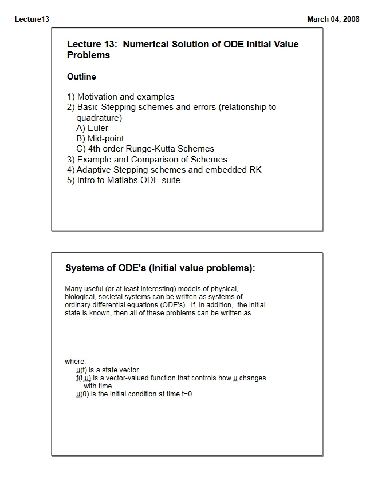 Initial Value Problems Numerical Solution of ODEs