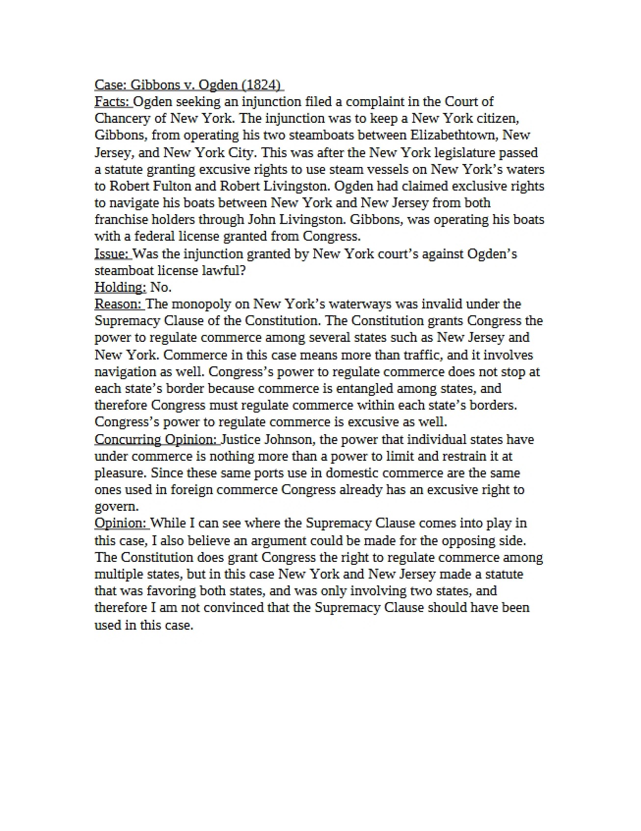 Gibbons v. Ogden Legal Case