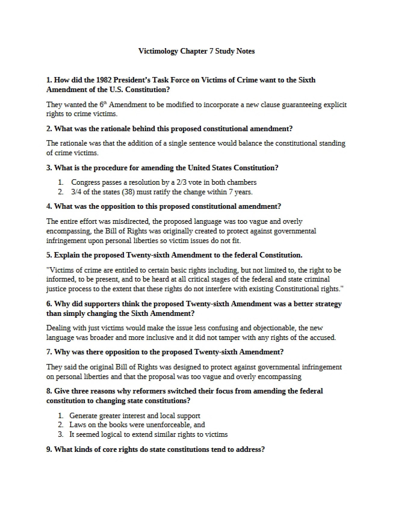 Study Notes for the Seventh Chapter of Victimology