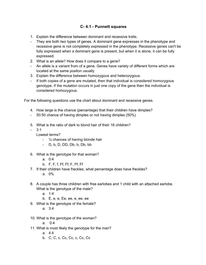 Study Notes - Punnett Squares