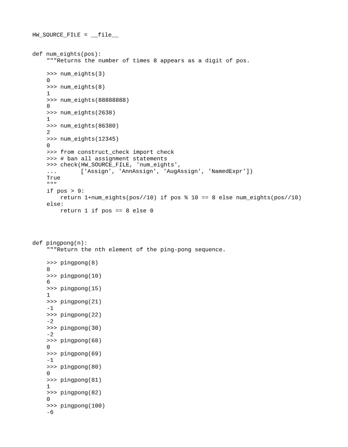 Recursive Functions - Counting Eights and Pingpong Sequence