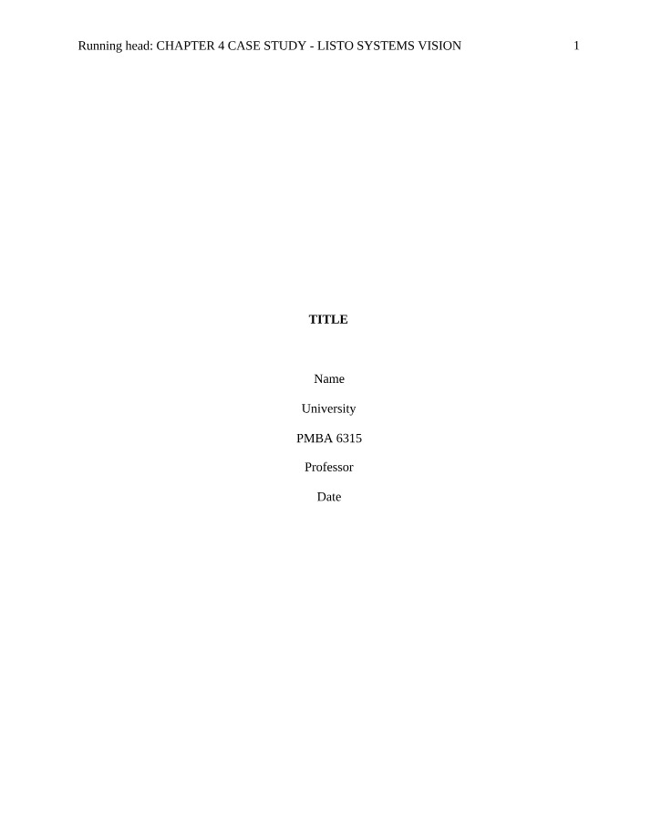 Listo Systems Vision - Chapter 4 Case Study