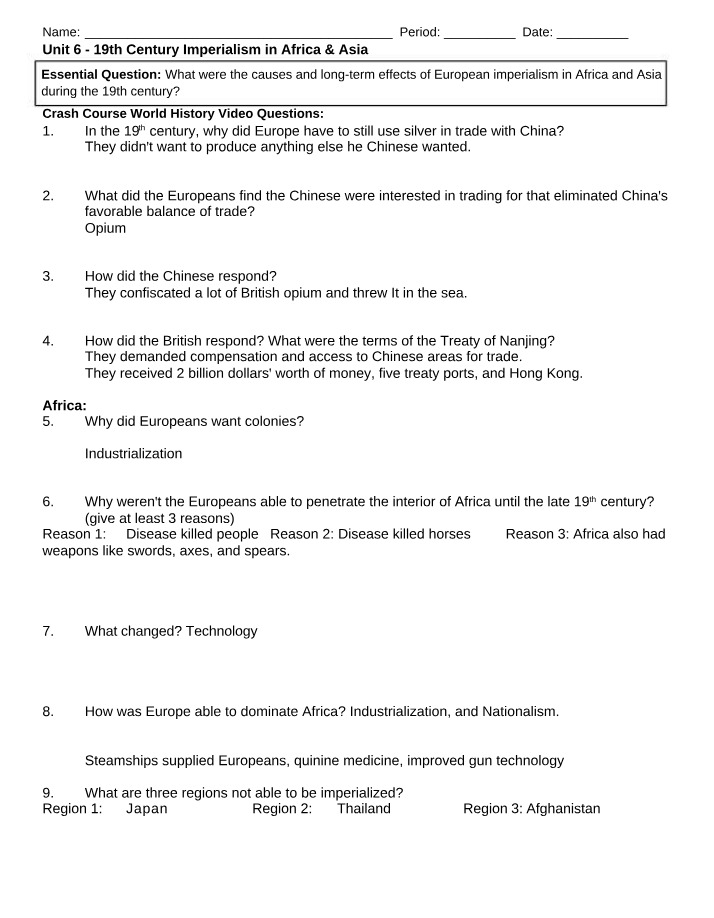 Causes and Effects of Imperialism in Africa and Asia
