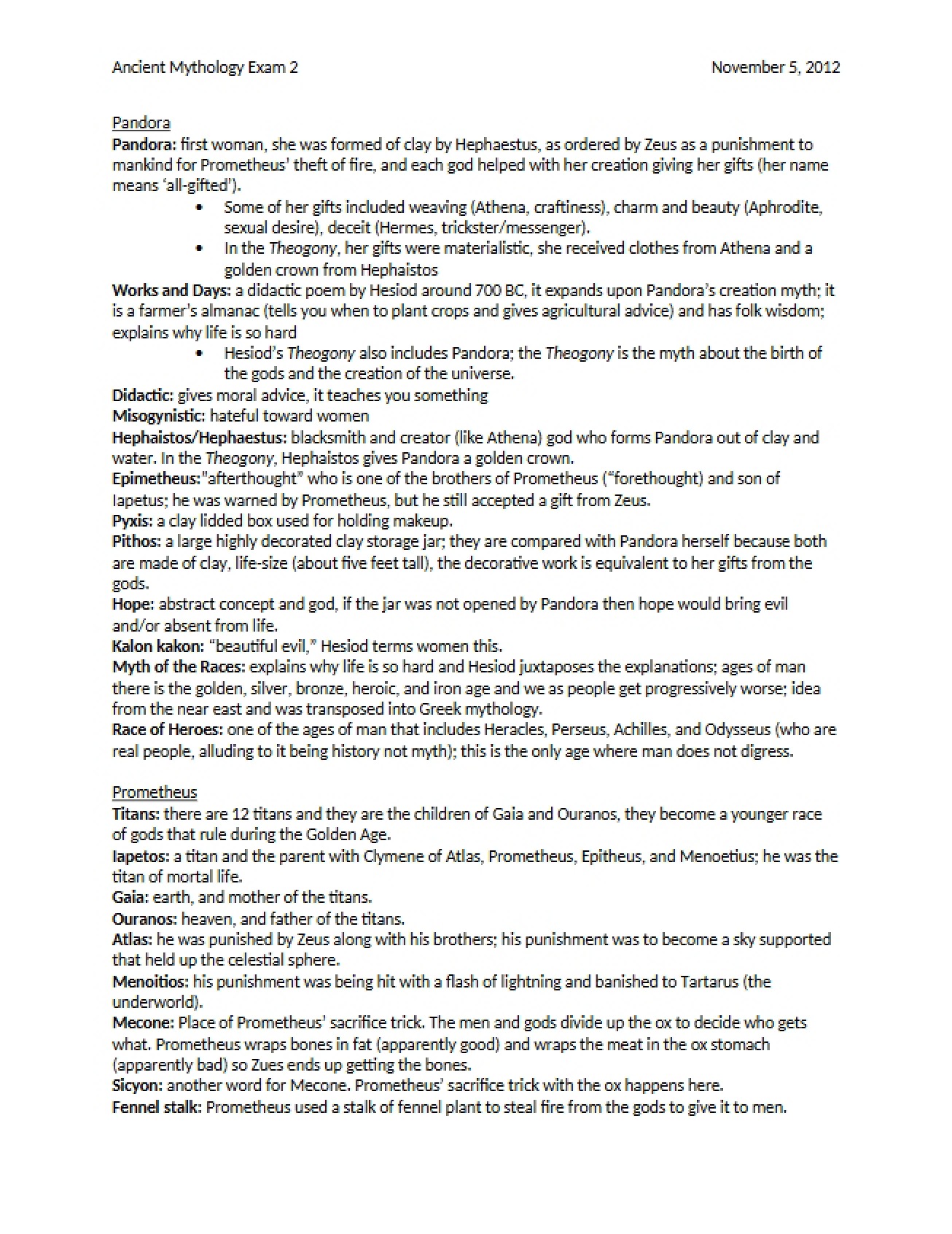 Ancient Mythology Course Notes Part 3